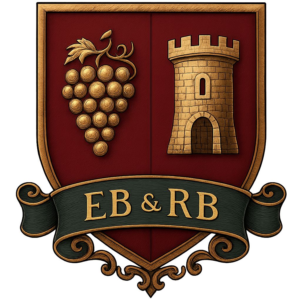 Wapenschild van Beset Holding met druiventros en toren, EB & RB